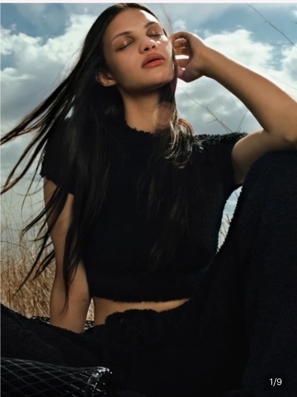 SKIMS Cozy Knit Cropped Top & Balloon Relaxed Pants Black 2 Piece Set, L/XL